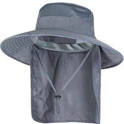 Sun Hats for Men Women Fishing Hat UPF 50+ Breathable Wide Brim Bucket Hats Summer UV Protection Safari Hat with Neck Flap