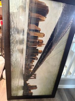Large 60” x 24” Framed Brooklyn Bridge NYC Wall Art