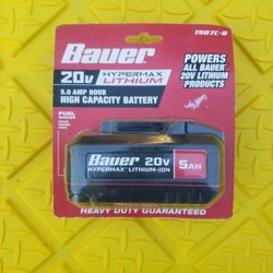 Brand New Bauer 20v Hypermax Lithium 5.0 Amp Hour High Capacity Battery