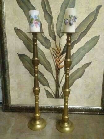 31" Antique Brass Floor Farmhouse Candlesticks Set