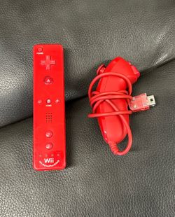 Red Nintendo Wii Motion Plus Remote with Red Nintendo Nunchuck