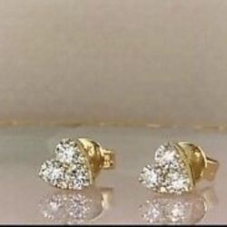 Diamond Heart Stud Earrings 14K White Gold 0.50CT Round Cut Push Back Love