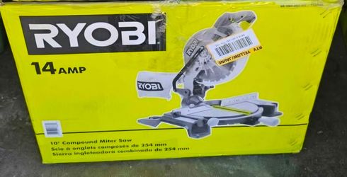 **BRAND NEW** RYOBI 14 Amp Corded 10 in. Compound Miter Saw with LED Cutline Indicator.