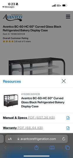 Avantco BC-60-HC 60" Curved Glass Black Refrigerated Bakery Display Case