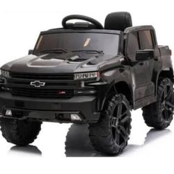 Chevrolet Silverado 12V Powered Ride on Cars for Kids, Remote Control, LED Light, MP3 Player, Electric Ride on Toys Truck for Boys Girls Gifts, Black