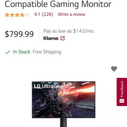 LG 27” 4K 144HZ Gaming Monitor 