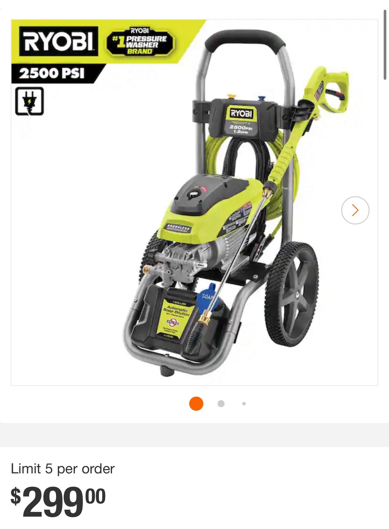 Ryobi 2500 Psi Pressure Washer