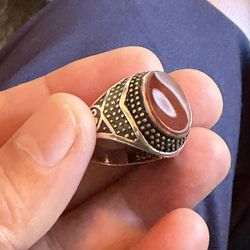 Vintage Sterling Silver Made In Turkey Ring With Old Agate