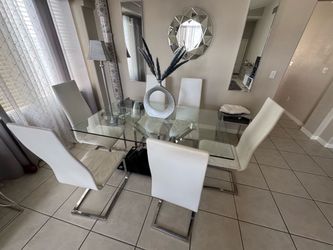 White glass dining room table 6 chair chairs