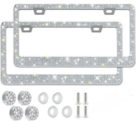 2PCS Bling License Plate Frame Glitter Crystal  Diamond Caps.
