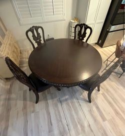 Round Dark Wood Dining Table with 4 Chairs- Same Day Delivery🚚