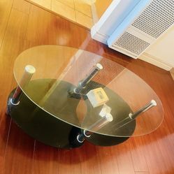 2-Tier Modern Glass Top Oval Coffee Table (Black)