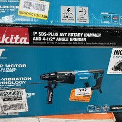 8 Amp 1 in. Corded SDS-Plus Concrete/Masonry AVT Rotary Hammer Drill with 4-1/2 in. Corded Angle Grinder with Hard Case