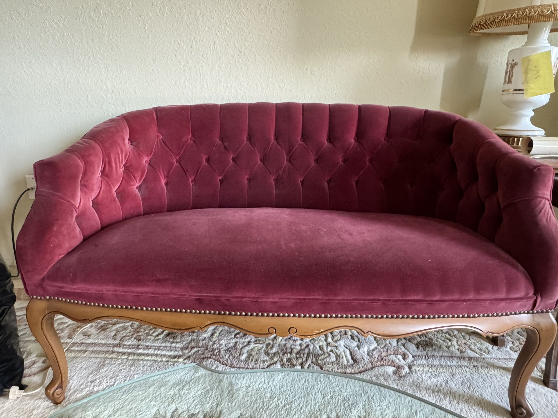 Vintage Burgundy / Red Velvet Sofa