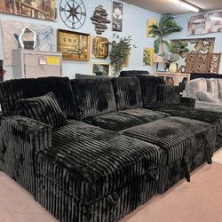 🚚Flash Deal🚚Brand New Black Corduroy Sectional With Pullout Bed And Storage Chaise $1099, Finance available, Delivery Available 