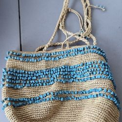 J Crew Straw Purse With Turquoise Stones