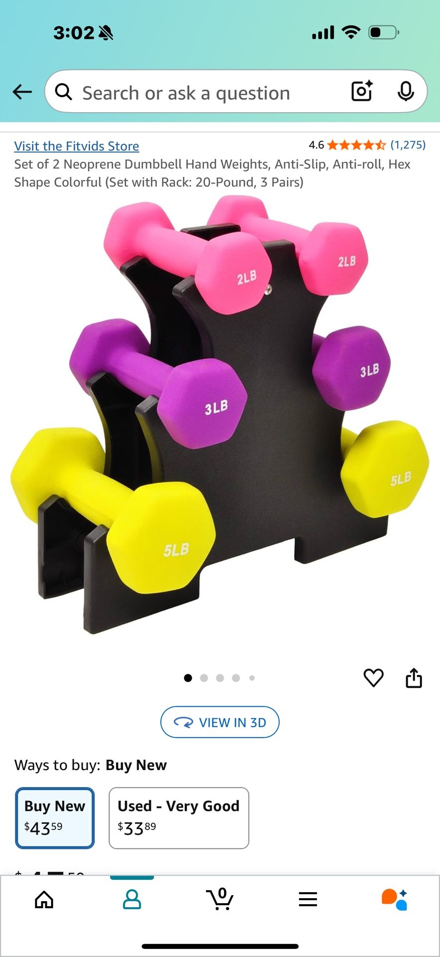 Set of 2 Neoprene Dumbbell Hand Weights, Anti-Slip, Anti-roll, Hex Shape Colorful (Set with Rack: 20-Pound, 3 Pairs)