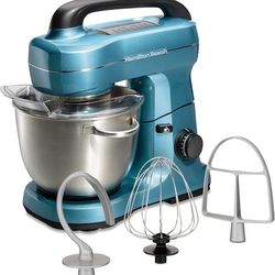 Hamilton Beach Electric Stand Mixer, 4 Quarts, Dough Hook, Flat Beater 