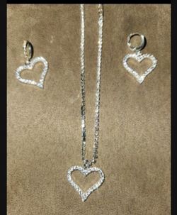 Silver Crystal Heart Necklace and Earring Set