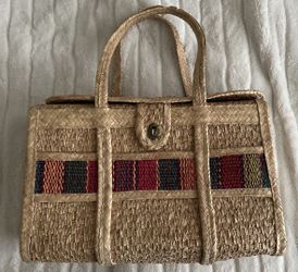 ✨Vintage Style 80’s LARGE Colorful Mexican Woven Straw Tote | Vintage 80s Mercado Market Beach Bag Top Handles Bucket Bag✨