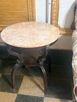 Two living room tables, wood and marble