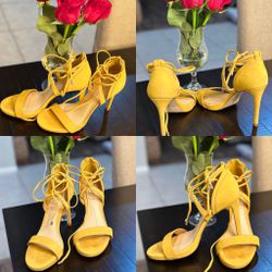 beautiful yellow velvet high heels 