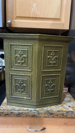 vintage MCM Max Klein Faux Wood Plastic Waste Basket Trash Can