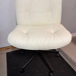 Brand New Beige Vegan Leather Wide Seat Criss Cross Height Adjustable Rolling Office/Vanity Chair