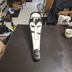 Vintage Extra Large Wall Hanging Hand Carved Fang Mask - Used For Warding Off Evil Spirits 26" X 7"