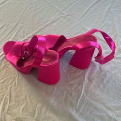 ***LIKE NEW SATIN HIGH WEDGES  PINK FUSHIA