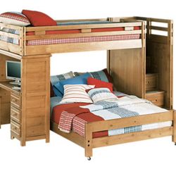 Twin Over Full Real Wood Bunkbed With Desk
