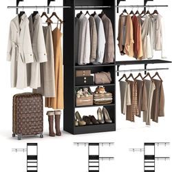 NEW 8FT Closet System with Shelves, 96'' Closet Organizer System with 3 Hanging Rods, Wall Mount