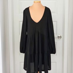 Women's Black Waffle Knit Smock Dress! Plus Size!