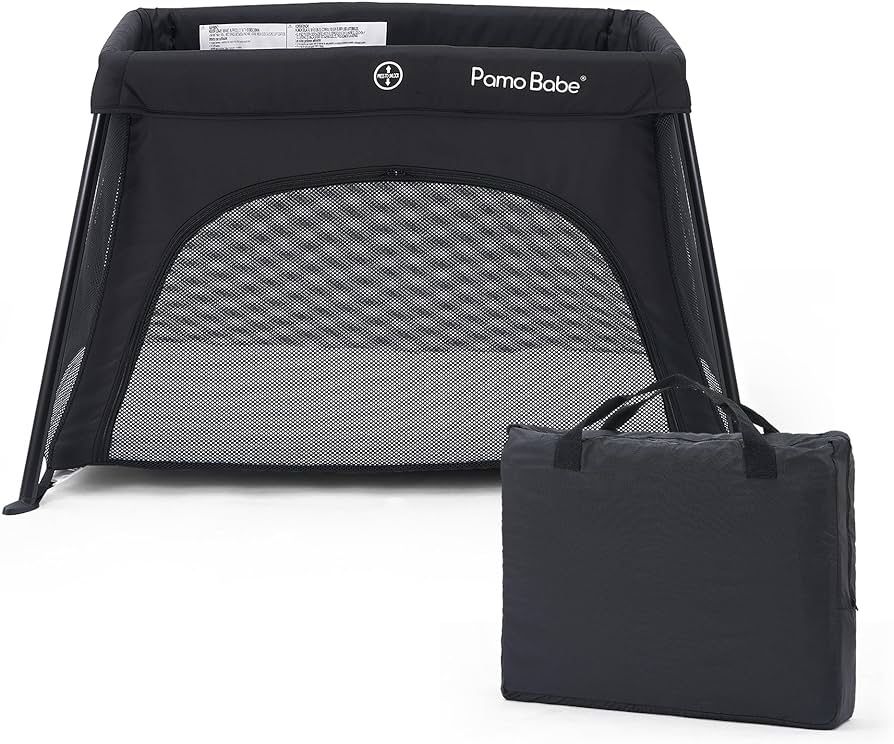 Pamo Babe Travel Crib - Lightweight Baby Playard with Zip Door, Carry Bag for Airplane - Easy to Carry