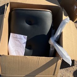 Black Leather And Wood Ottoman 