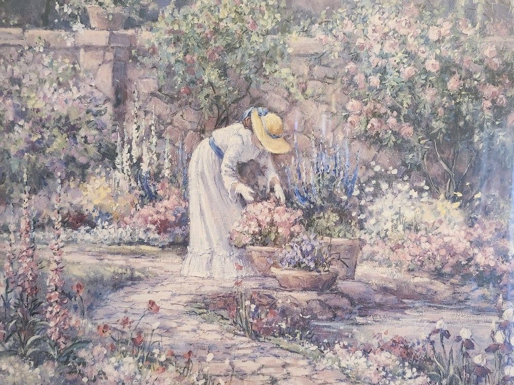 Barbara Mock "Her Garden" large paintingSigned by artist Barbara Mock. Brand new 39x36 beautiful pastel colors