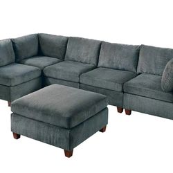 Brand New Grey Super Plush Chenille Modular Sectional Sofa w Ottoman