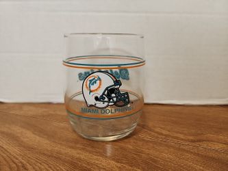 Vintage Mobil NFL Miami Dolphins Football  3.75” Clear Drinking Glass Cocktail