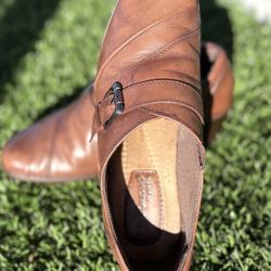 Earth Origins Women’s Brown Leather Monk Strap Block Heels 8.5