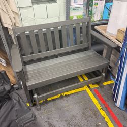 SERWALL 2 Person Patio Glider Bench, HDPE All Weather Swinging Bench, Grey