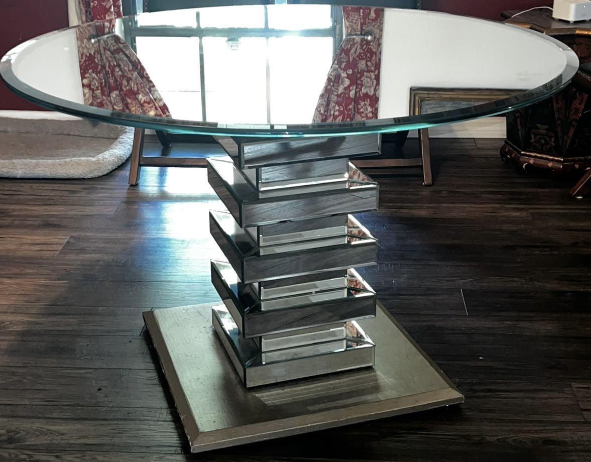 Round Mirrored Glass Dining Table, Custom Made, Excellent Condition