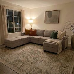Brand New 7-Seat Modular Sectional Sofa w/ Storage Ottomans, Light Gray