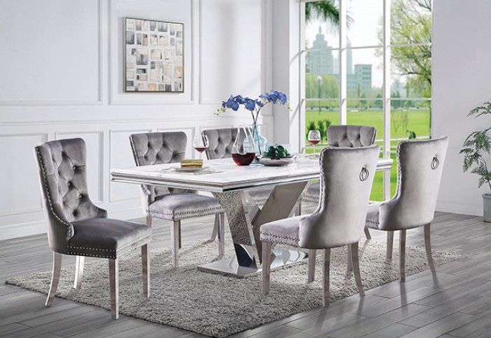 GLAM 7 PIECE DINING TABLE SET CHROME  Comedor Mesa Silas