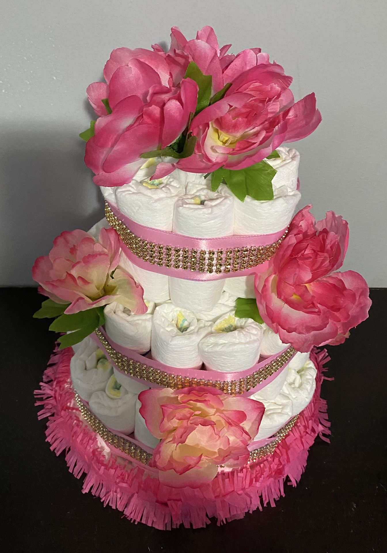 Pink diaper cake