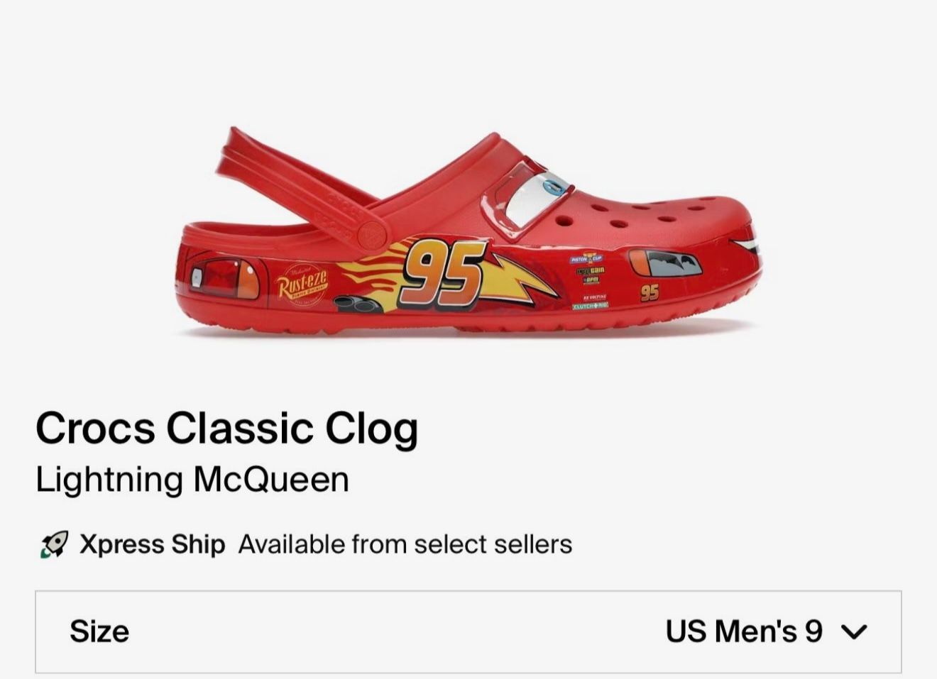 Lightening McQueen Crocs Size 9M BRAND NEW