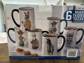 New in box six whimsical ceramic animal fashion mugs