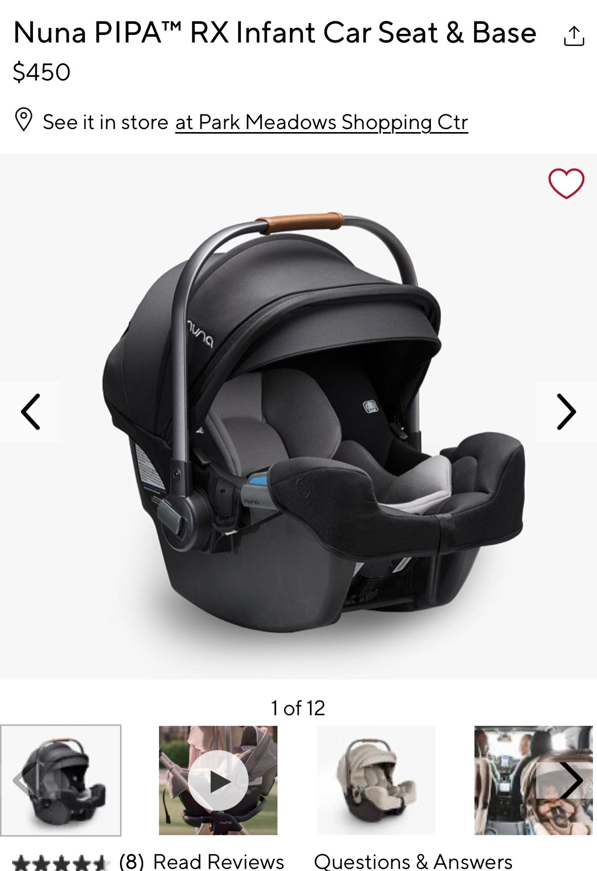 Used NUNA PIPA car seat and Base