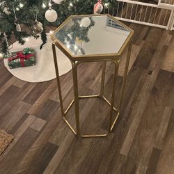Gold Accented End Table With Mirror Top