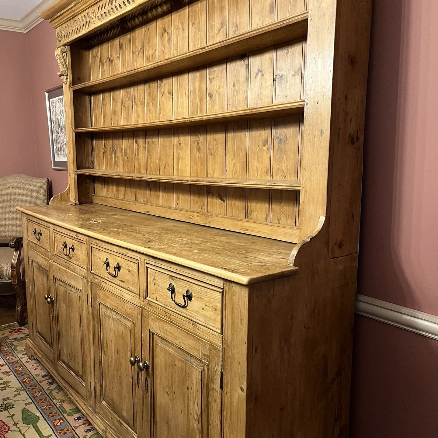 Solid Wood Dining Room Table, Chairs And Hutch 