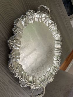 International Silver Company Ornate Silver Plated Serving Tray with Handles